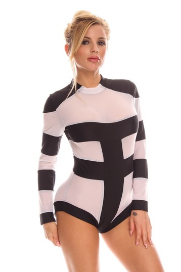 long sleeve one piece swimsuit,black and white one piece swimsuit,sexy monokini